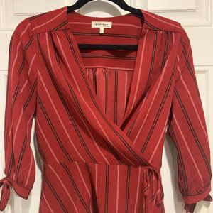 Red Stripped Wrap Blouse